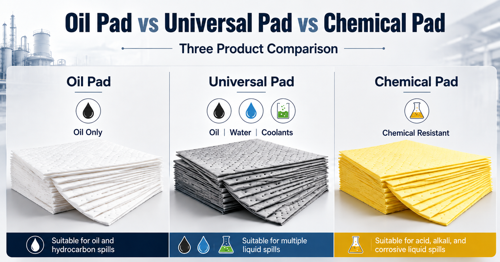Oil vs Universal vs Chemical Absorbent Pads: How to Choose