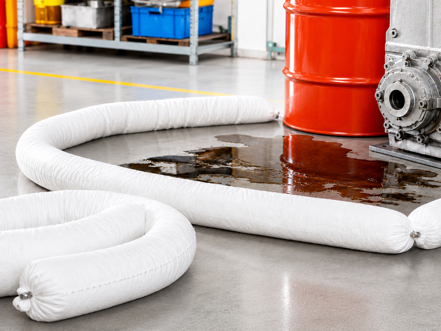 Absorbent booms for industrial oil spill containment
