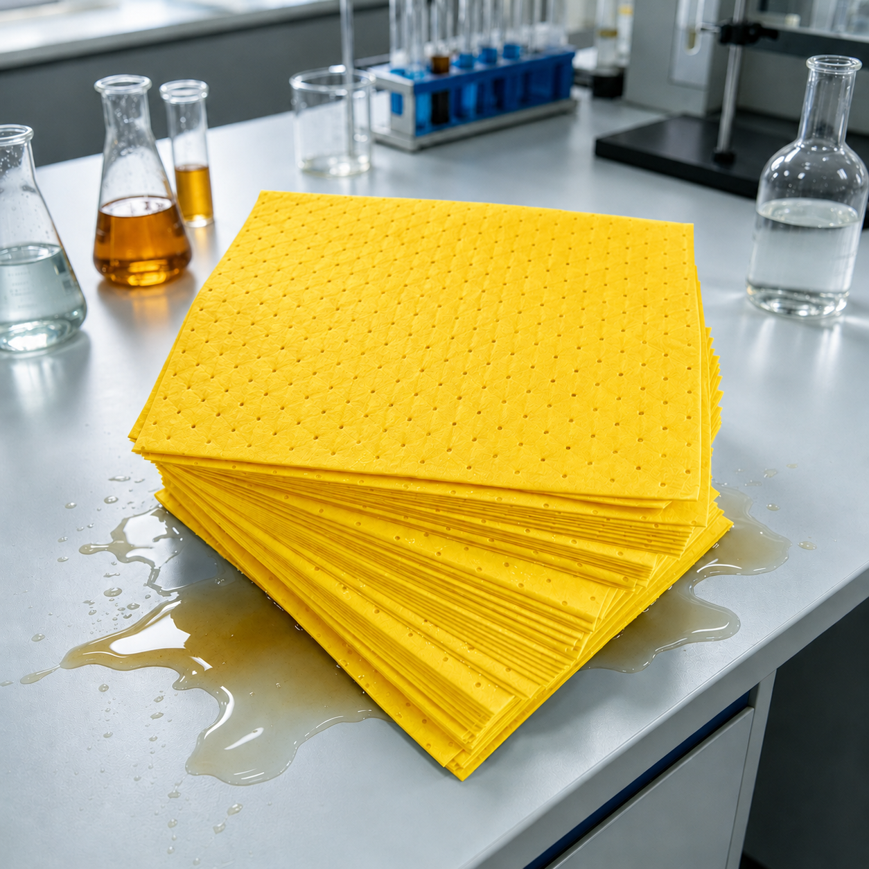 Chemical absorbent pads for hazmat spill control