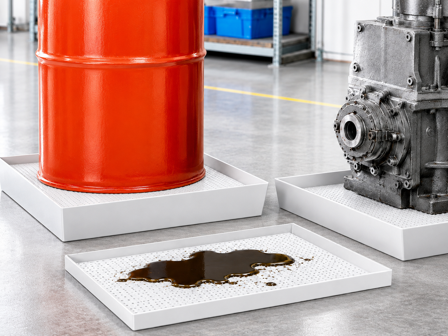 Industrial drip trays for drum and machinery leak containment