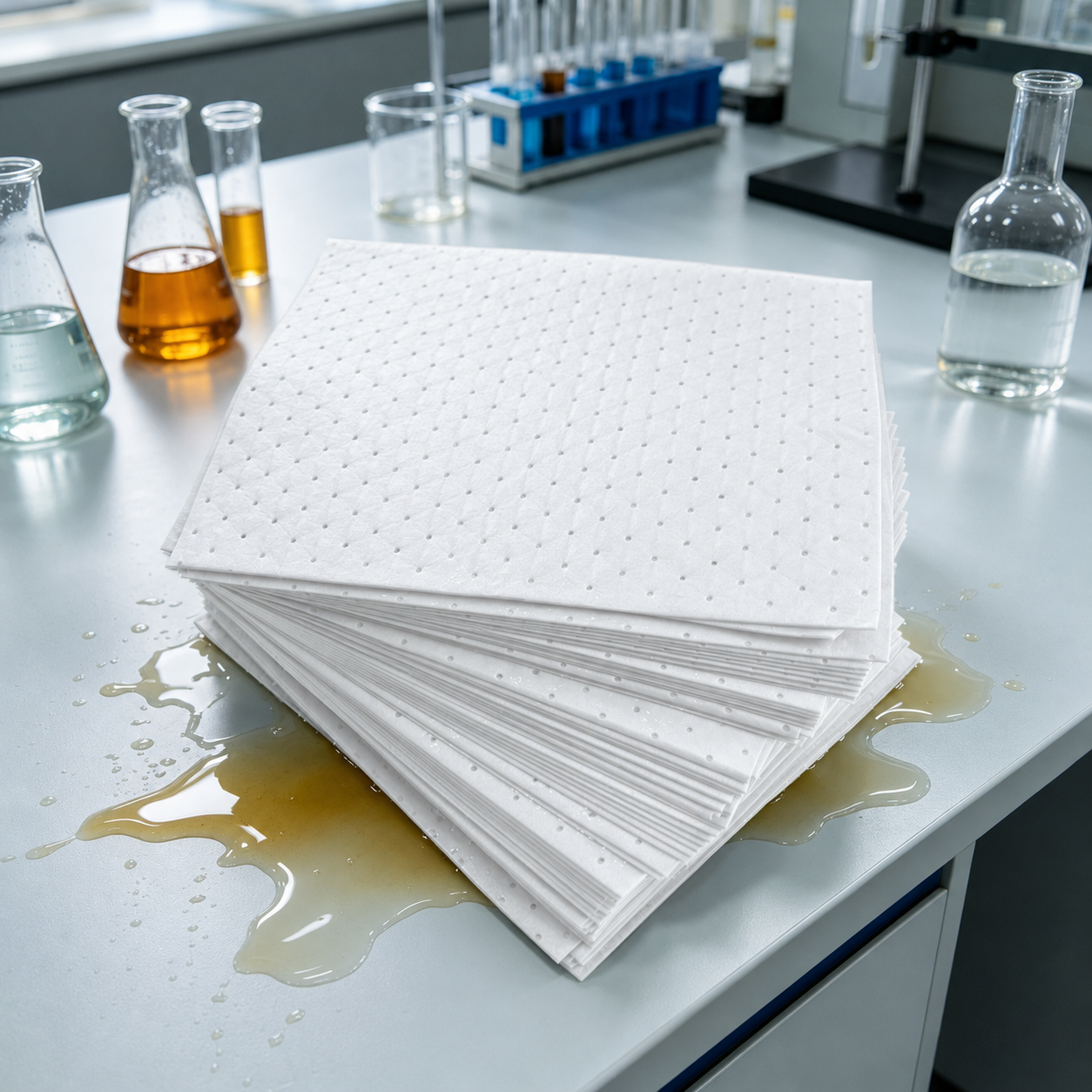 Oil absorbent pads for industrial spill control