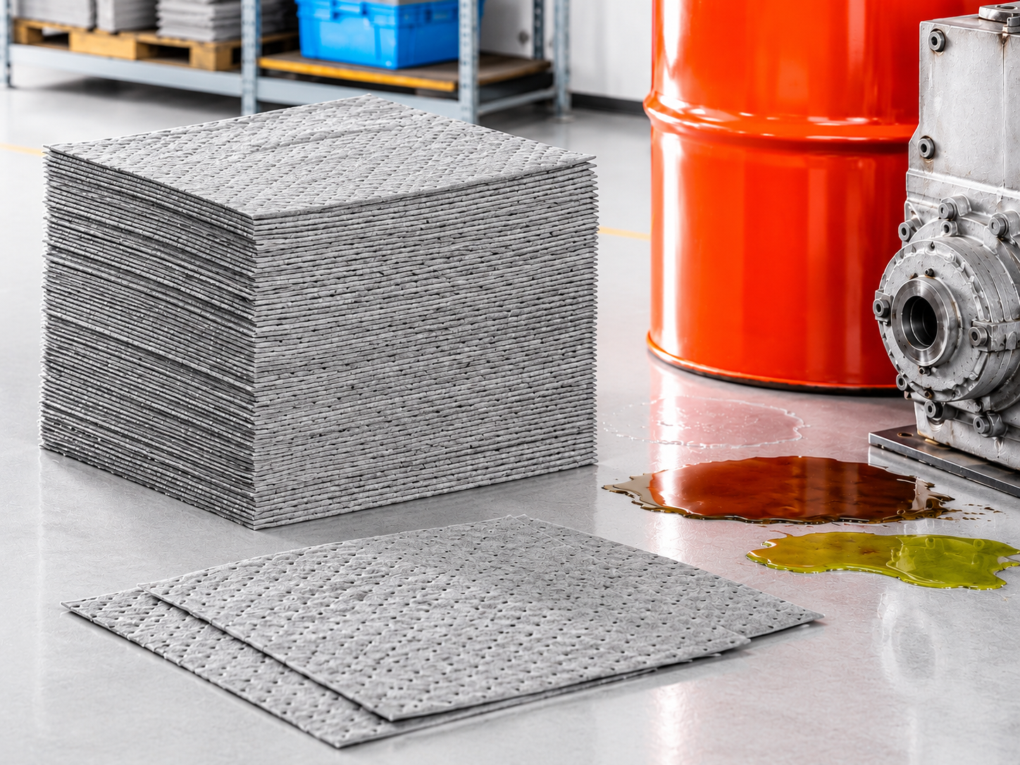 Universal absorbent pads for industrial oil, water and coolant spill control