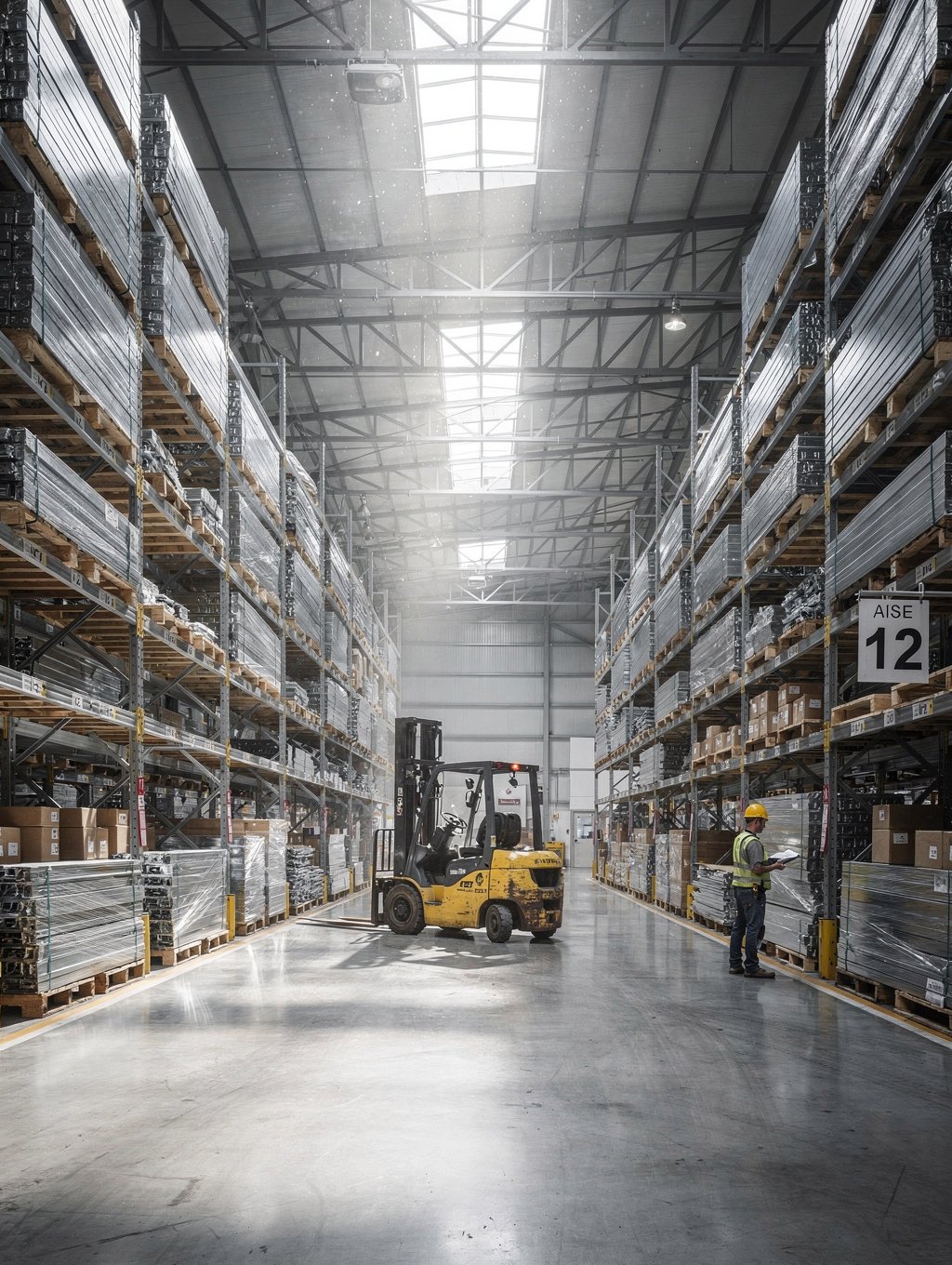 Bulk pallets of spill control products in a warehouse